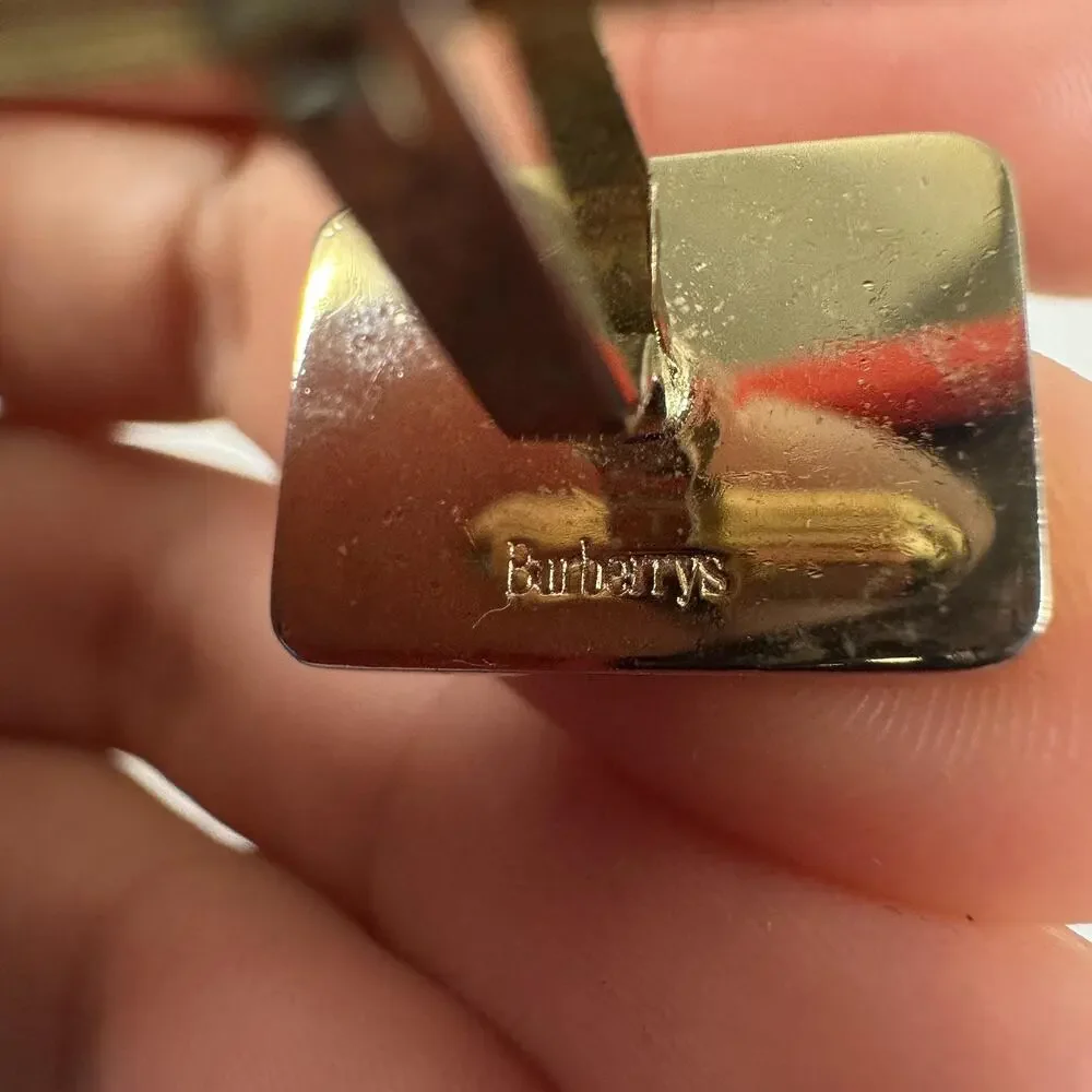 Vintage Burberrys Cufflinks Mens Gold Silver Tone Logo Rectangular Bullet Back